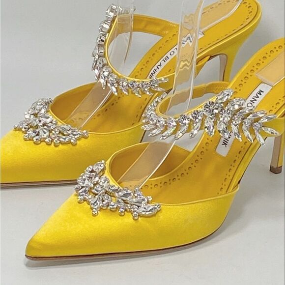 Manolo Blahnik Lurum 90MM Embellished Satin Mules size 40 - Picture 7 of 15